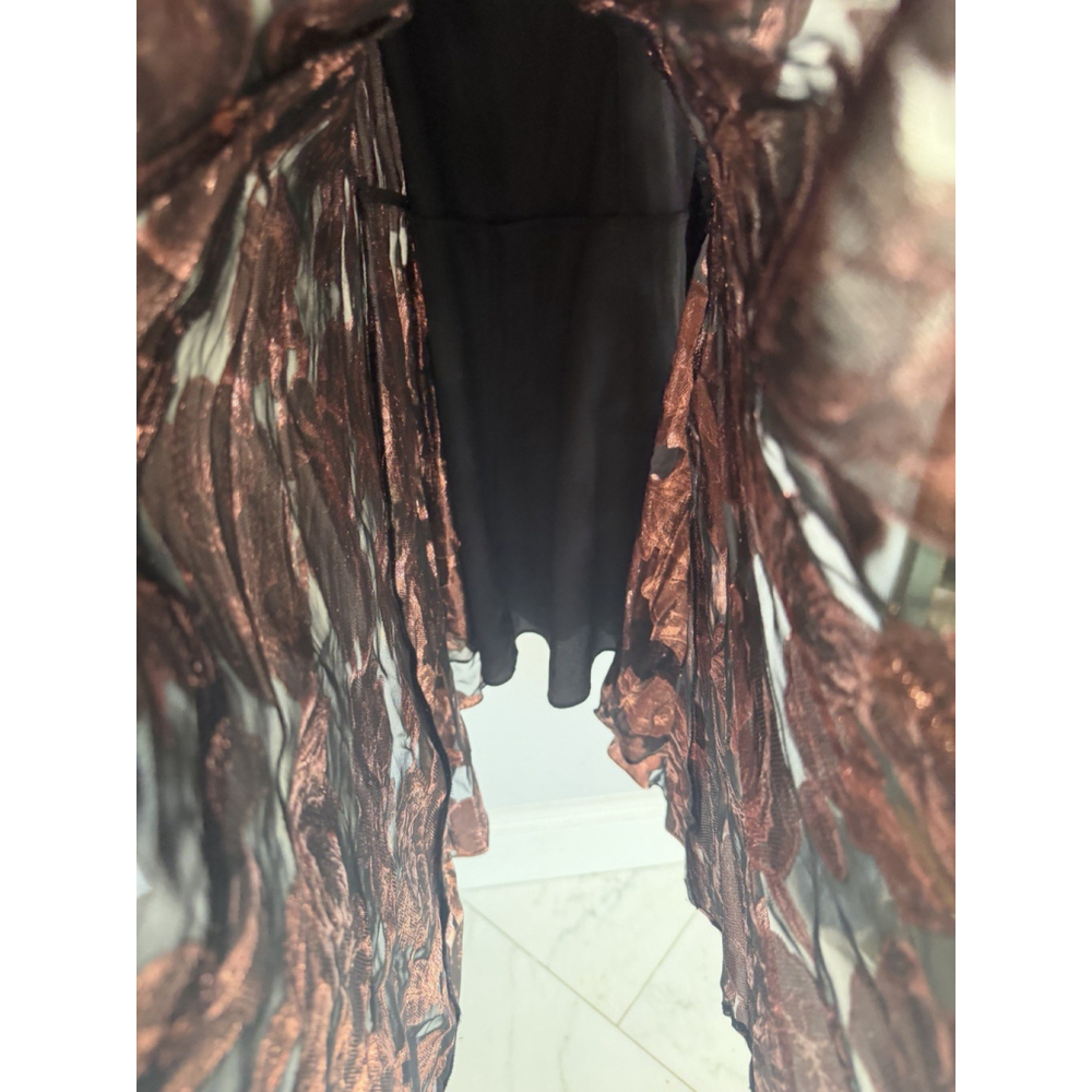Yumi Kim Black Chiffon Rose Gold Metallic Floral Print Mock Neck Maxi Dress Med - Picture 9 of 9